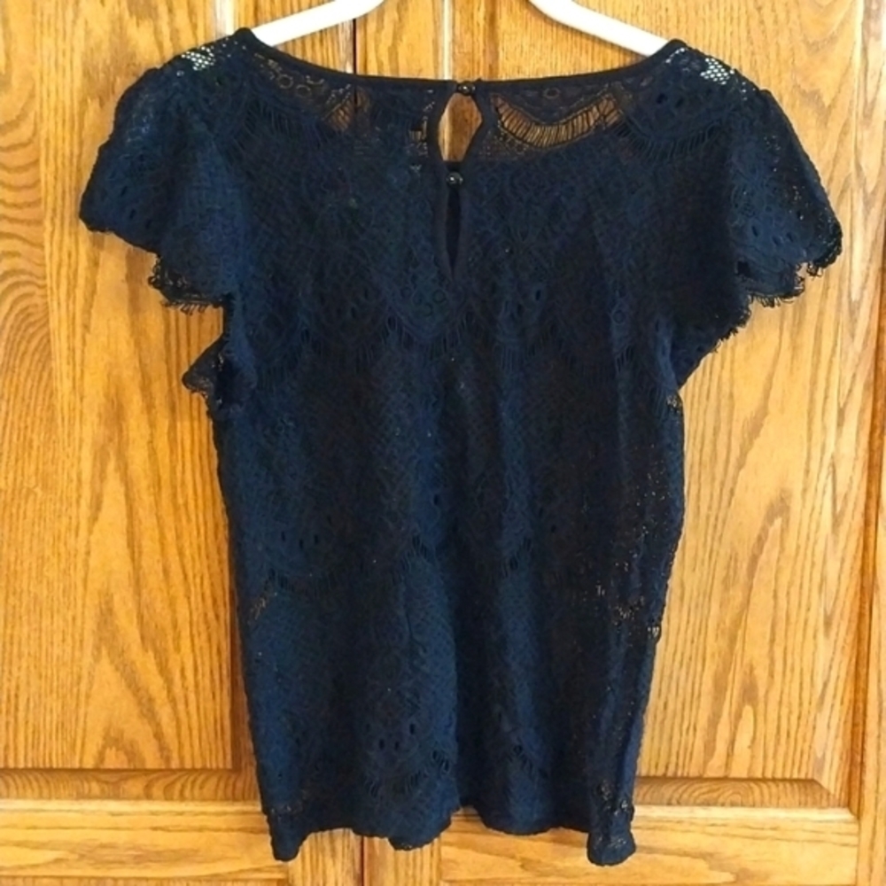 Worthington Women's Vintage Black Lace Sheer Short Sleeve Top Size Medium Nylon - Picture 4 of 8